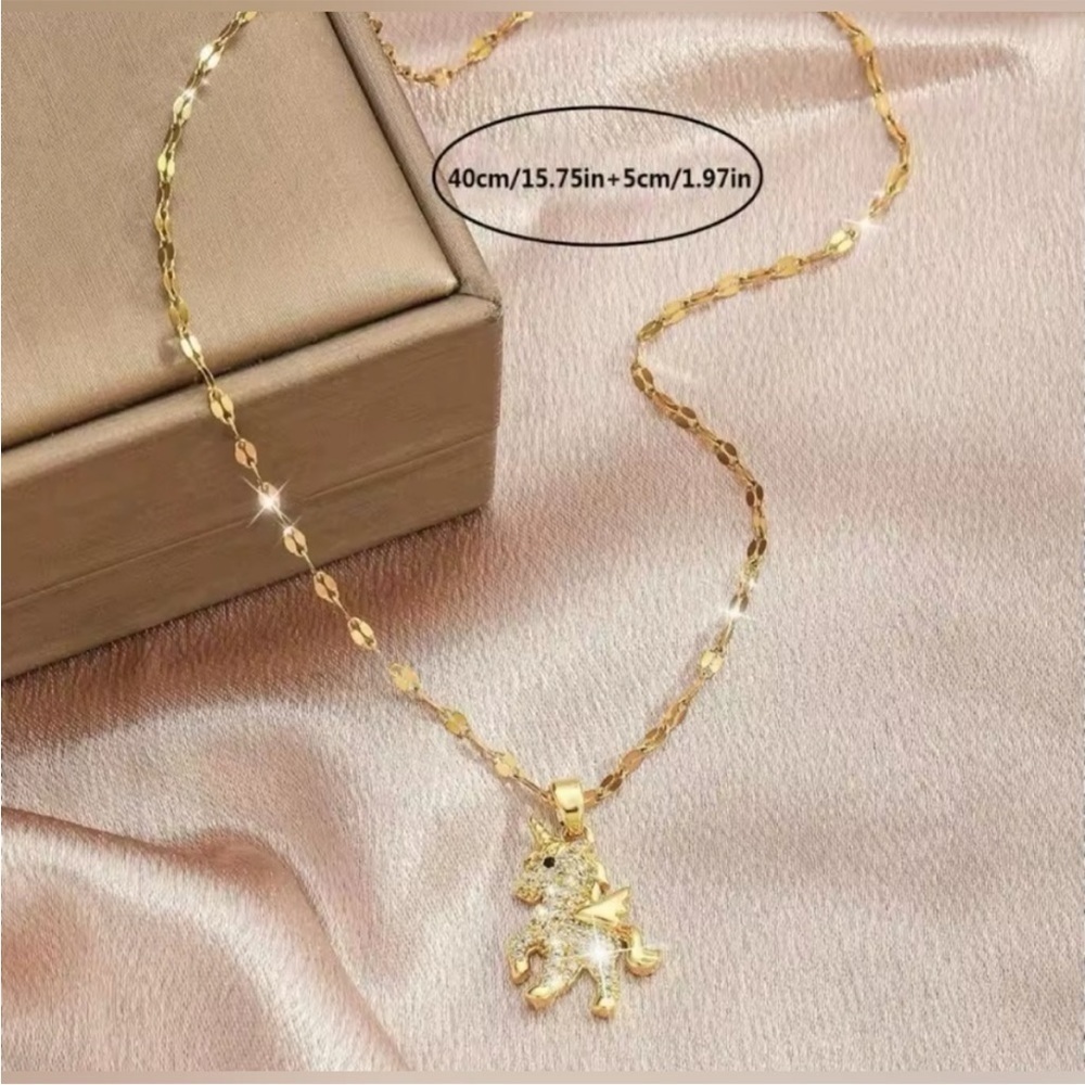 18K Gold Plated Unicorn Pendant Necklace Zirconia Charm Chain NWT - Picture 12 of 14